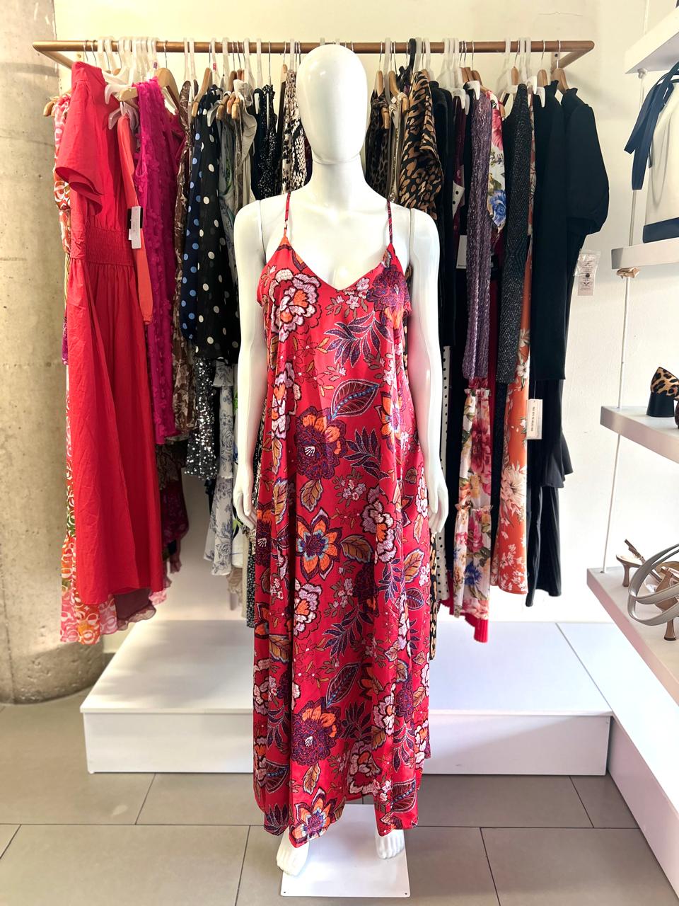 Tahari Vestido rojo floral